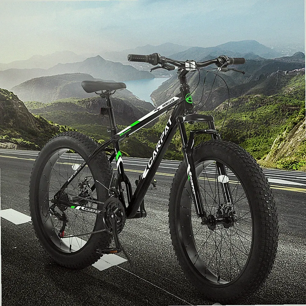 26 Inch Fat Tire Mountain Bike Shimano 21 Speed Bicycle Dual Disc Brake, Black