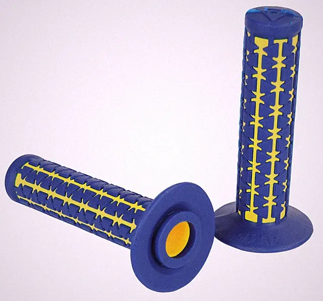 AME Dual old school BMX Duals bicycle grips - BLUE over YELLOW