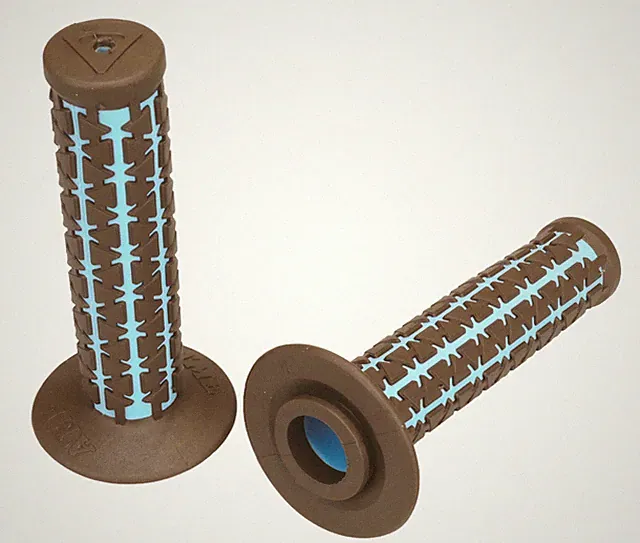 AME Dual old school BMX Duals bicycle grips - BROWN over BABY BLUE