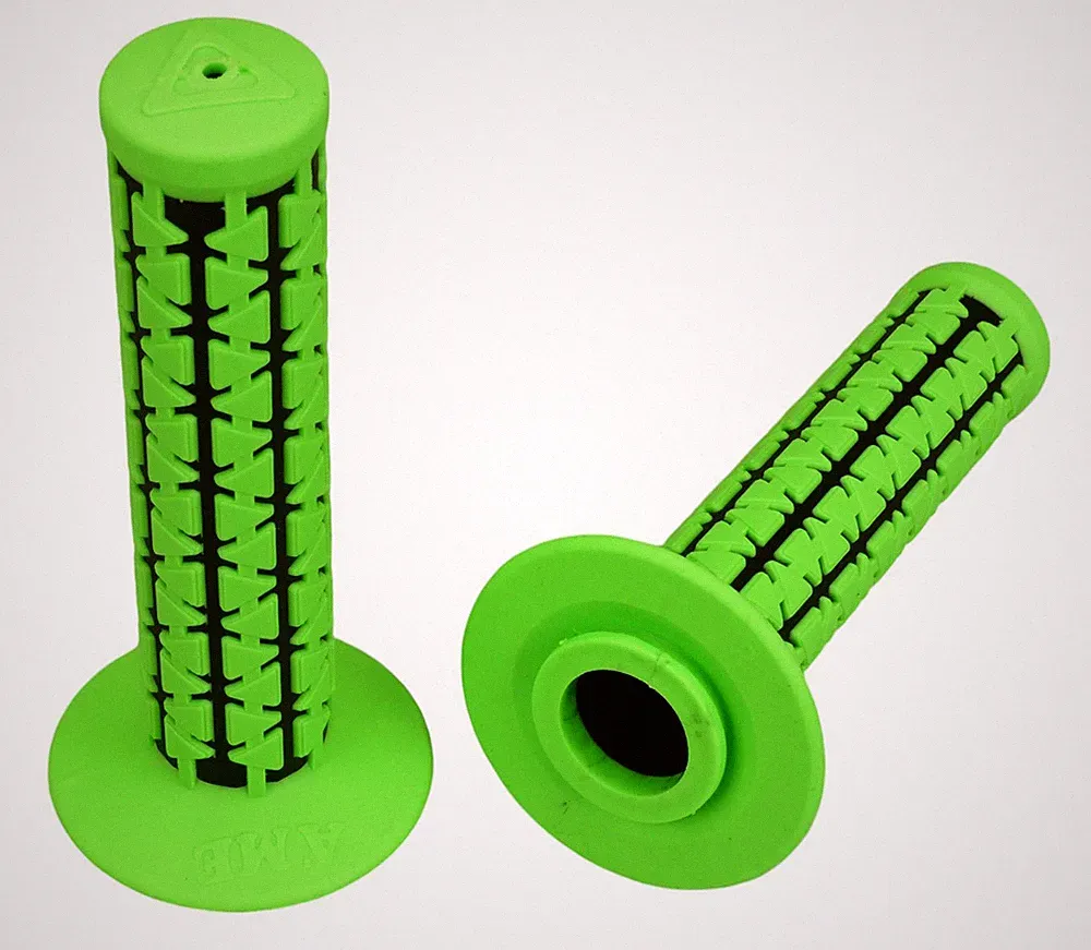 AME Dual old school BMX Duals bicycle grips - FLUORESCENT GREEN over BLACK