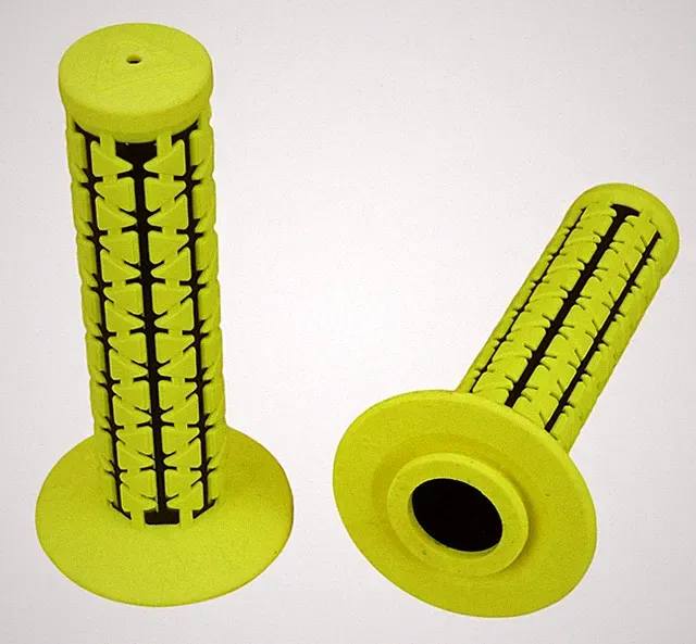 AME Dual old school BMX Duals bicycle grips - FLUORESCENT YELLOW over BLACK