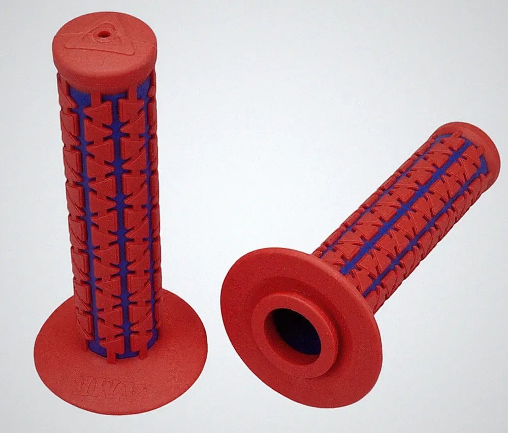 AME Dual old school BMX Duals bicycle grips - RED over BLUE