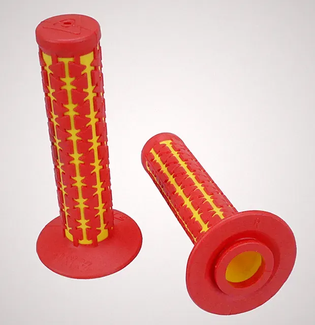 AME Dual old school BMX Duals bicycle grips - RED over YELLOW