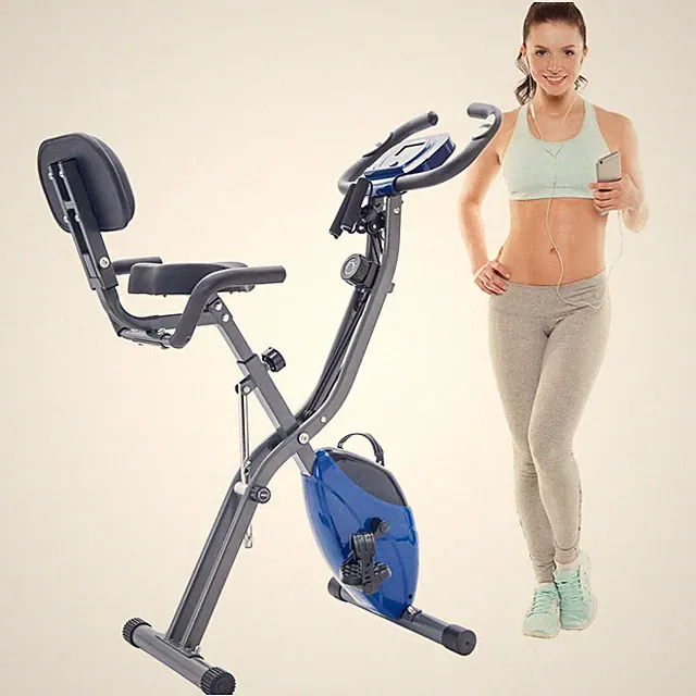Folding Exercise X-Bike, 16-Level Resistance, Upright & Recumbent Dual Use