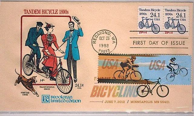 RARE BROOKMAN FARNAM FDC 2266 TANDEM BICYCLE DUAL FDC & 2012 BICYCLING