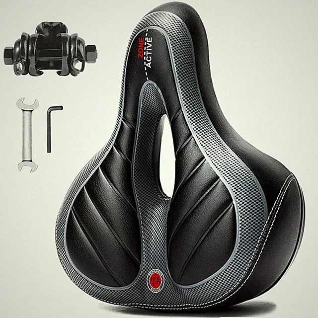 TOPCABIN Comfort Bike Saddle Seat with Dual Shock Wide Seat/ Black+Gray grid