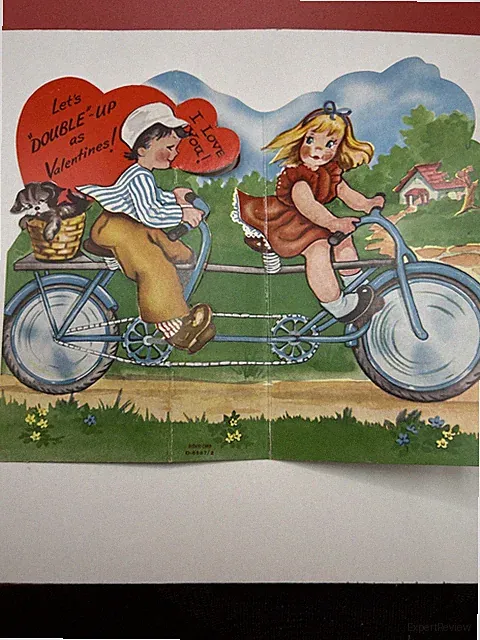 Vtg Valentine Card Tandem Bicycle Lets “Double Up” A Meri card